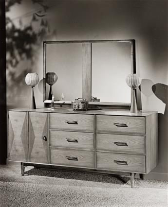 (FURNITURE) A group of approximately 36 photographs of sleek, mid-century modern furniture.